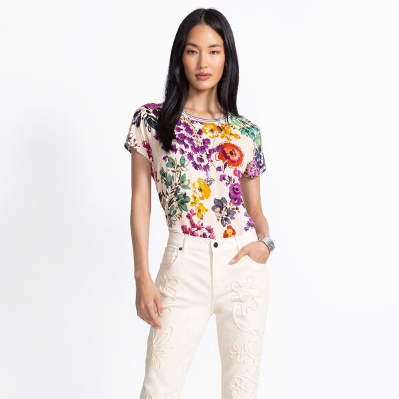 Johnny Was Colorful Floral Short Sleeve Tee - Picture 2 of 7